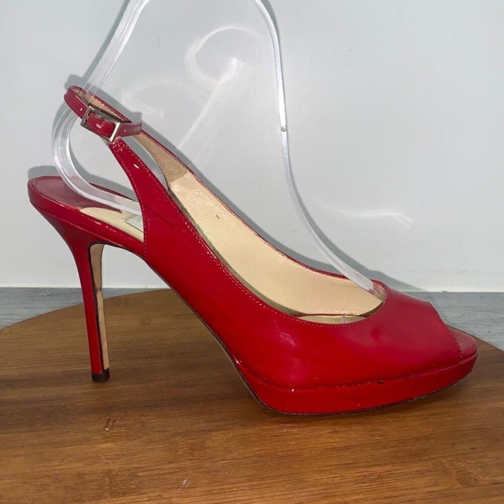 Jimmy Choo Patent Leather Slingback Pumps Heels Sandals Red Women’s size 38.5